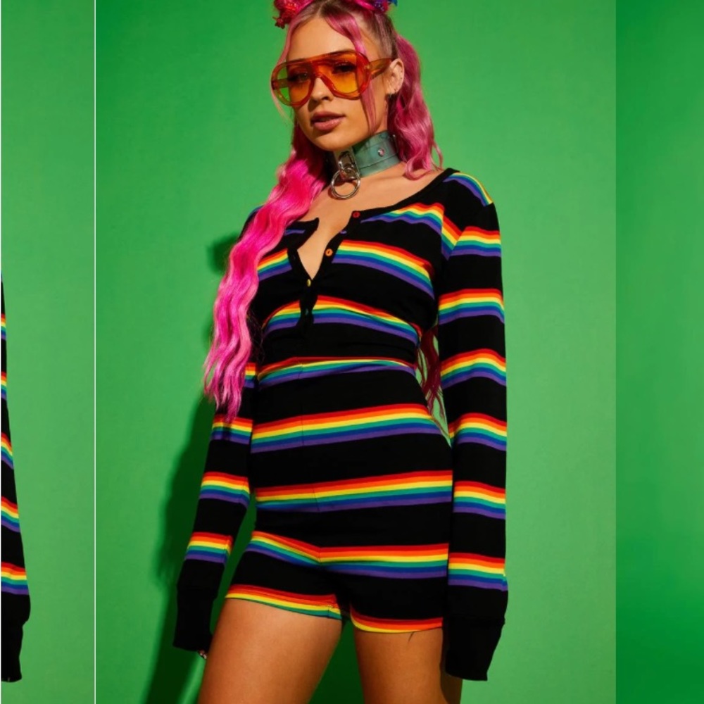 Dolls Kill Club EXX Strutting By Life Rainbow Onesie